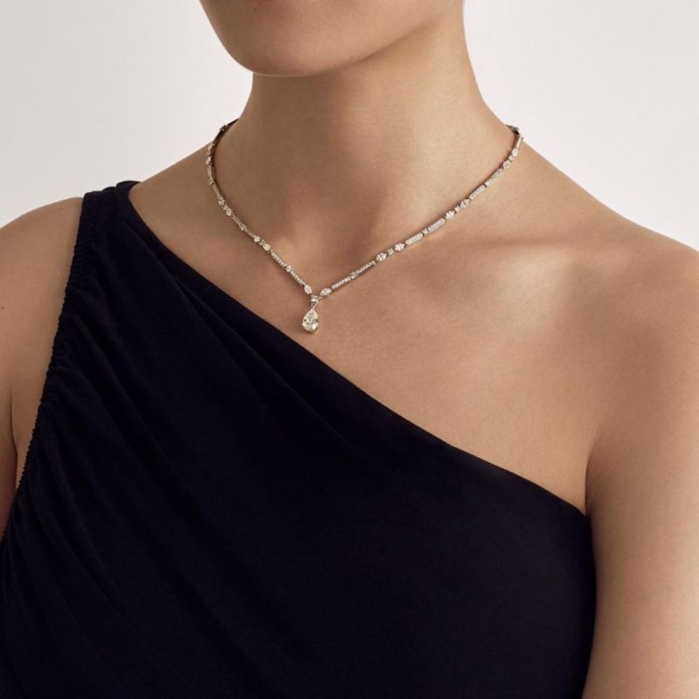 Pear & Marquise Cut White Sapphire Pendant Necklace 925 Sterling Silver - Picture 3 of 7